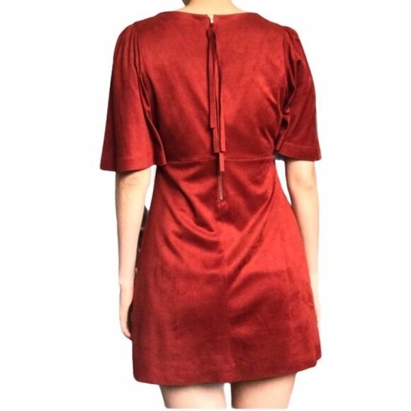 Trafaluc by Zara red faux suede short sleeve mini dress sz small - Picture 2 of 16